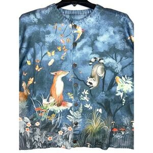 the Forest Friends Fox Rabbit Raccoon Cardigan Button Up Sweater Whimsical 4XL